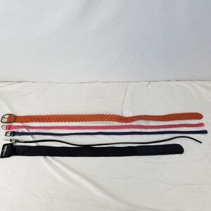 Lot of 5 Womens Belts Size 6 Braided Elastic Leather Decorative Orange Pink Blue
